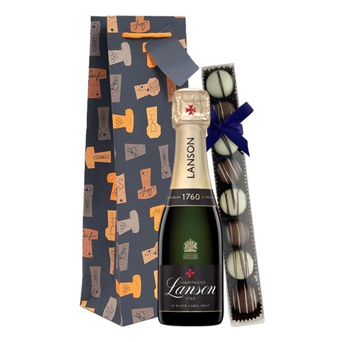 Mini Lanson Le Black Creation Champagne 20cl & Fine Artisanal Truffles Gift Bag